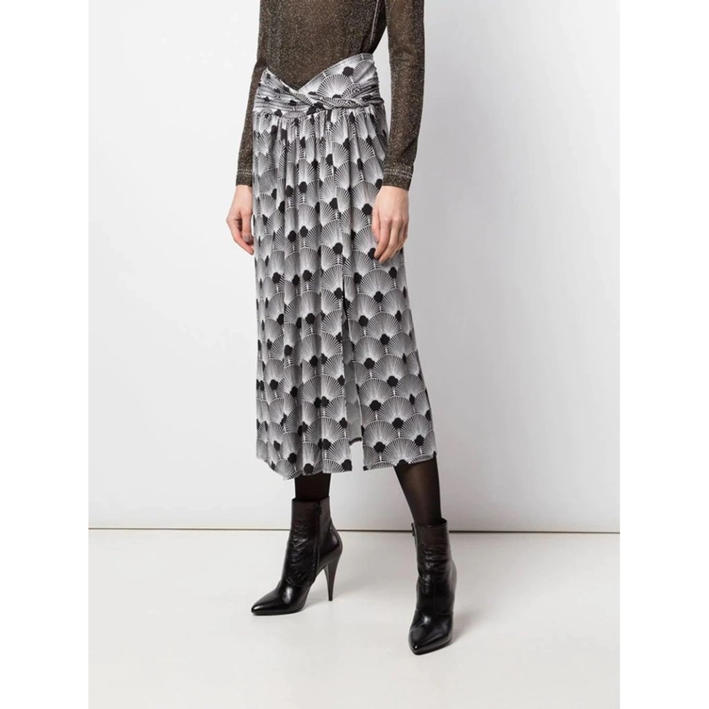 Nwt Paco Rabanne Black And White Printed Midi Skirt 38